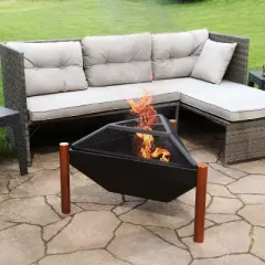 Sunnydaze Outdoor Camping or Backyard Steel Triangle Fire Pit with Wood Grate, Log Poker, and Spark Screen - 31" - Copper Finish