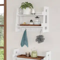 2-Tier Amery Ladder Wall Shelf with Hooks - RiverRidge Home