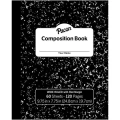 Pacon&reg; Composition Book, Black Marble, 3/8" Ruled w/Margin, 9-3/4" x 7-3/4", 60 Sheets, Pack of 12