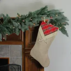 Northlight 20.5" Beige and Red Plaid V-Cuff Christmas Stocking