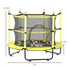 QingMoon 55IN 4.6FT Toddler Trampoline With Safety Enclosure & Ball Pit With Capacity For 20 Balls For Indoor Or Outdoor Use,Yellow