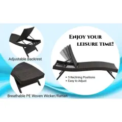 Probe Hues 2 PCS Wicker Patio Lounge Chair with 5-Ajustable Backrest and Pillow