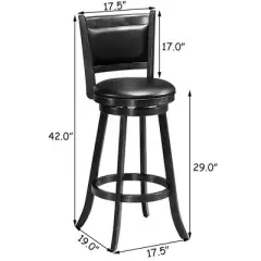 Costway Set of 2 29'' Swivel Bar Height Stool Wood Dining Chair Barstool Black
