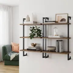 39" 3 Tier Wall Mount Floating Bookshelf Reclaimed Oak/Matte Black - Nathan James