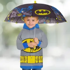 Batman or Superman Boy's Umbrella and Raincoat Set, Kids Ages 2-7