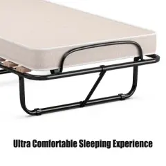 Costway Portable Folding Bed with Mattress Rollaway Cot Made In Italy Navy\Beige