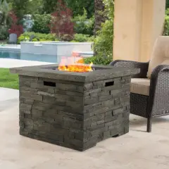 GDFStudio Arlana Outdoor 40,000 BTU Lightweight Concrete Square Fire Pit, Natural Stone