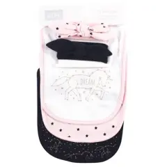 Hudson Baby Infant Girl Cotton Bib and Headband Set 5pk, Dream Unicorn, One Size