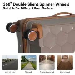 FURNIinspire Bag And Luggage Sets 3 Piece Travel Luggage with Rolling Wheels, Lightweight Hard Shell Suitcase Set, Brown, 20.08"*11.81"*30.12"