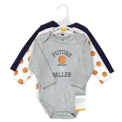 Hudson Baby Infant Boy Cotton Long-Sleeve Bodysuits, Basketball