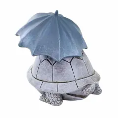 Roman Turtle With Umbrella  -  One Figurine 6.5 Inches -  Garden Statue Shell  -  18999  -  Polyresin  -  Gray