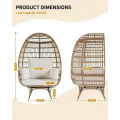Outdoor 360 Swivel Egg Chair with Cushions, Indoor Outdoor Wicker Egg Basket Lounge Chair for Patio Porch Living Room, Oversized Lounge Chair