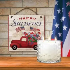 Courtside Market 13.5 oz, 3 Wick Citronella Candle & Truck Patriotic Flower & Flags 10x10 Hanging Artboard Set