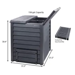 Thermo-Wood Composter &ndash; 158 gal &ndash; Recycled Plastic, Tool-Free Assembly, Dual Lids