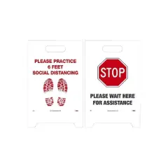 National Marker Double-Sided A-Frame Sign "Please Practice 6 Feet Social Distancing " 19" x 12"