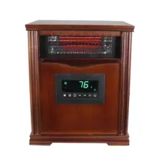 Lifesmart LifePro 1500W Portable Electric Infrared Quartz Space Heater for Indoor Use with 4 Heating Elements and Remote Control, Brown Oak Wood