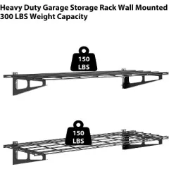 Garage Storage Rack, Wall Mounted Storage Shelves, 300 lbs Capacity Garage Storage Rack Shelves, 2 Pack Garage Wall Shelving for Shed, Garage