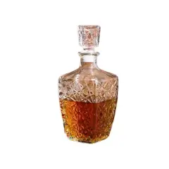Bormioli Rocco Dedalo Decanter - Star-Cut Cracked Ice Carved Glass with Airtight Stopper, 33.75 Oz - Italian Barware, Dishwasher Safe