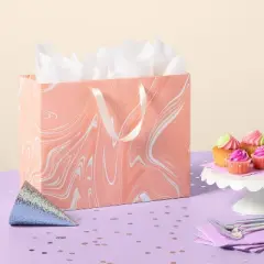 Marble Pattern Peach Iridescent Large Gift Bag with Tissue - Spritz&trade;
