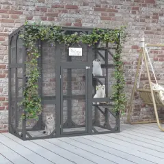 Gulches Grey Wooden Outdoor Cat Enclosure with Six Platforms for Multiple Cats