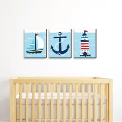 Big Dot of Happiness Lighthouse, Sailboat and Anchor - Boy Nursery Wall Art and Nautical Kids Room Decor  - 7.5 x 10 inches - Set of 3 Prints