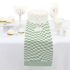 Big Dot of Happiness Sage Green Checkered Party - Petite Paper Table Runner - 12 x 60 inches