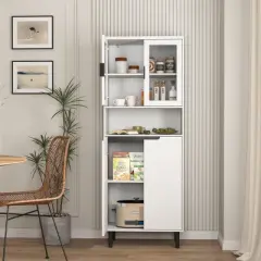 GlasFlength Kitchen Storage Farmhouse Kitchen Pantry Cabinet Freestanding Cupboard Accent Storage Cabinet for Kitchen, White, 23.62"*13.78"*63"