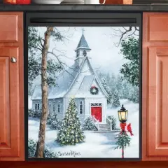 Collections Etc Holiday Church in Snow Dishwasher Cover Magnet by Susan Rios