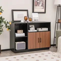 Costway Industrial Wine Bar Cabinet Sideboard Buffet with Glass Holder &  Adjustable Shelf