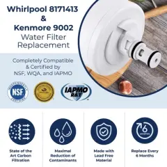 PURELINE Whirlpool 8171413, EDR8D1 Refrigerator Water Filter Replacement, Everydrop Water Filter 8, Also for Kenmore 46-9002, NLCS200 Filters (3 Pack)