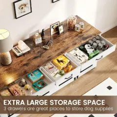 Nasitip 71'' Dog Crate Furniture for 2 Dogs, Wooden Double Dog Crate with 3 Drawers and Removable Room Divider for Large Medium Dogs