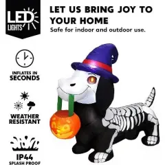 Joyfy 5FT Halloween Inflatables Outdoor Decorations, Inflatable Skeleton Dog with LEDs Pumpkin for Halloween Outdoor Yard Garden Lawn Party Decoration