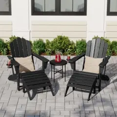 WestinTrends Highland 4-Piece Outdoor Patio HDPE Adirondack Chairs With Ottomans and Cup Holder Set