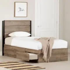 Arlen Mates Bed and Headboard Set Weathered Oak - South Shore