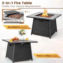 Tangkula Set of 7 Patio Furniture Set w/ 35" Propane Gas Fire Pit Table & Waterproof Cover