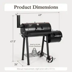 Captiva Designs Charcoal Grill with Offset Smoker - All-Metal Steel Construction, 512 sq. in. Cooking Area for Outdoor Cooking