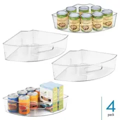 Lazy Susan 1/4 Wedge Bin with Handle, Set of 4, Clear, Made in USA