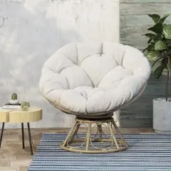 35"W Patio Accent Chair Swivel Chair Wicker Lounge Chair with Cushion, Bowl-shaped Design and Rattan Frame, for Balcony Garden-Christopher Knight Home