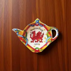 Slickblue Welsh Dragon Teabag Holder &ndash; Bone China Dish with Celtic Knot Design, Red Dragon Center
