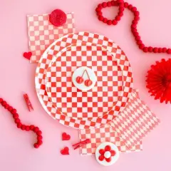 Jollity & Co. - Check It! Cherry Crush Dinner Plates - Pack of 8 Paper Plates