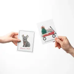 Reindeer Frenchie Dog, Christmas Wagon, Santa Dog Walking Winter/Holiday/Christmas Greeting Card Pack Sets (3 ct, Assorted) by Ramus & Co