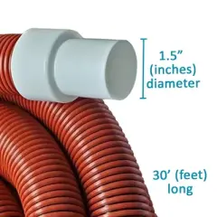 Puri Tech 1.5 Inch Diameter x 30 Feet Long Heavy Duty Commercial Grade Vacuum Hose for In-Ground Swimming Pools with UV and Chemical Protection