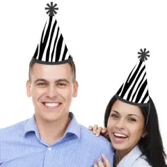 Big Dot of Happiness Zebra Print - Cone Happy Birthday Party Hats for Kids and Adults - Set of 8 (Standard Size)