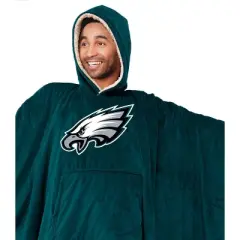 NFL Philadelphia Eagles Team Color Bloncho with Logo Patch and Faux Shearling Inside Throw Blanket