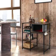 VINGLI Bakers Racks for Kitchens. Stand Bar Cabinet with Mini Fridge Space, Big Drawer, Wine Rack, Metal Frame Industrial Microwave Oven Stand 4-Tiers