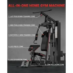 Full Body Workout Machine with 150LBS Weight Stack,  All in One Exercise Station with Preacher Curl Pad, Leg Developer for Strength Training