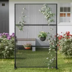 PexFix 72 in. H x 47 in. W Outdoor Metal Rattan Vertical Stripe Black Screen Garden Fence Brick Pattern Wall
