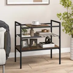 Costway Industrial Entryway Table 3-Tier Sofa Side Table with Removable Panel & Mesh Shelf