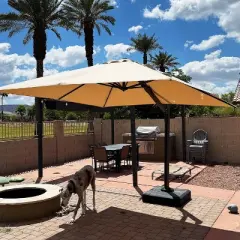 PURPLE LEAF 10/11/12ft Square Patio Umbrella with Base Large Outdoor Offset Umbrella 360-degree Rotation Cantilever Umbrella for Deck Backyard Pool