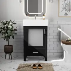 MOEPISY 20 Inch Bathroom Vanity With Ceramic Sink And Ample Storage, Ideal For Small Bathrooms, Black